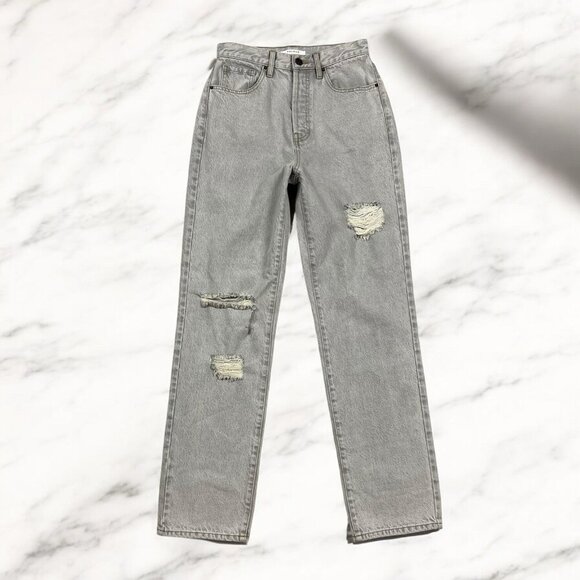 Pacsun Eco Gray Ripped Dad Jeans Size 26 Button Fly High Rise Baggy Slouchy Fit - Picture 4 of 11